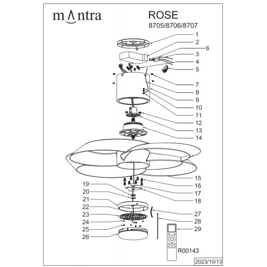 ΑΝΕΜΙΣΤΗΡΑΣ ΟΡΟΦΗΣ LED ROSE ΛΕΥΚΟΣ 8705  | MANTRA ILUMINACION Ανεμιστήρες Οροφής