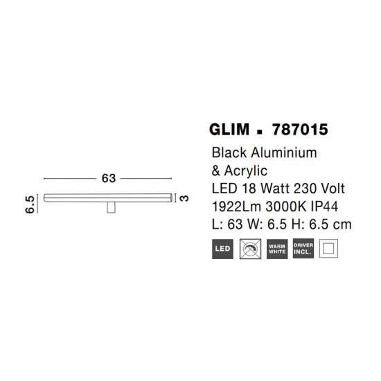 ΑΠΛΙΚΑ ΤΟΙΧΟΥ ΜΑΥΡΗ GLIM 787015 | NOVA LUCE Φωτιστικά Μπάνιου