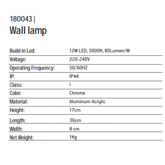 ΑΠΛΙΚΑ ΦΩΤΙΣΤΙΚΟ ΤΟΙΧΟΥ LED ΧΡΩΜΙΟ 180043 | ZAMBELIS LIGHTS  Φωτιστικά Μπάνιου