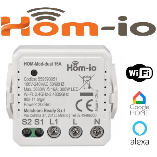 Hom-io Smart Ενδιάμεσος Διακόπτης Wi-Fi 2 Καναλιών Εσόδου 1 Εξόδου Hom-Io Smart Home
